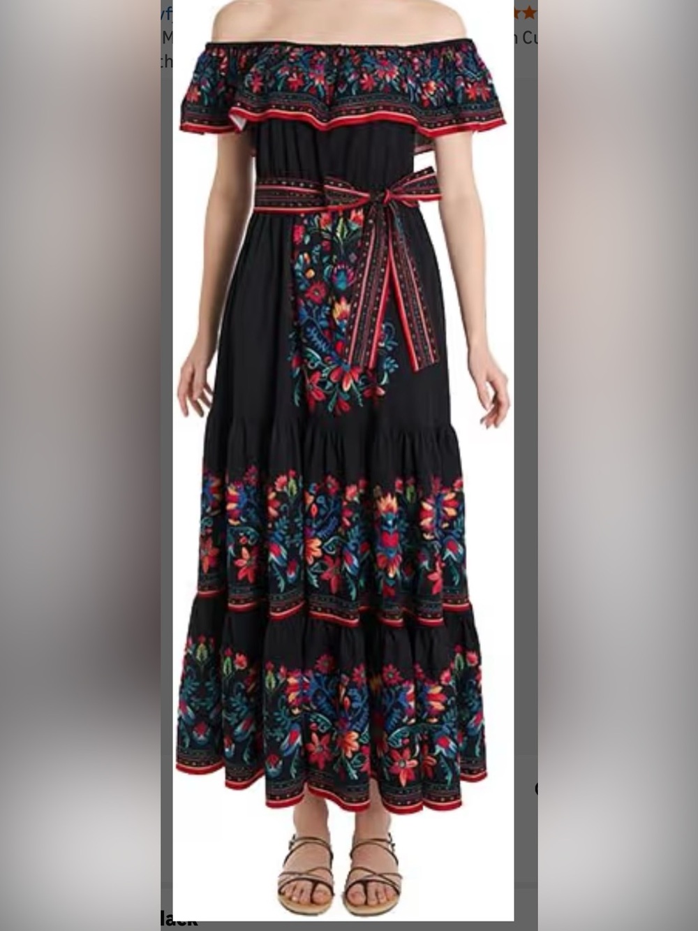 Off-Shoulder Black Floral print Maxi Dress polyester XL